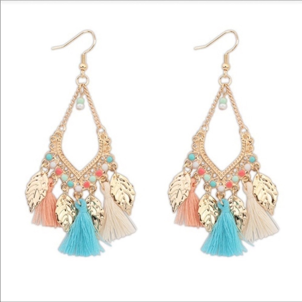 Earrings Chandelier Tassel Rose Gold Leaf Dangling Gift Woman’s jewelry